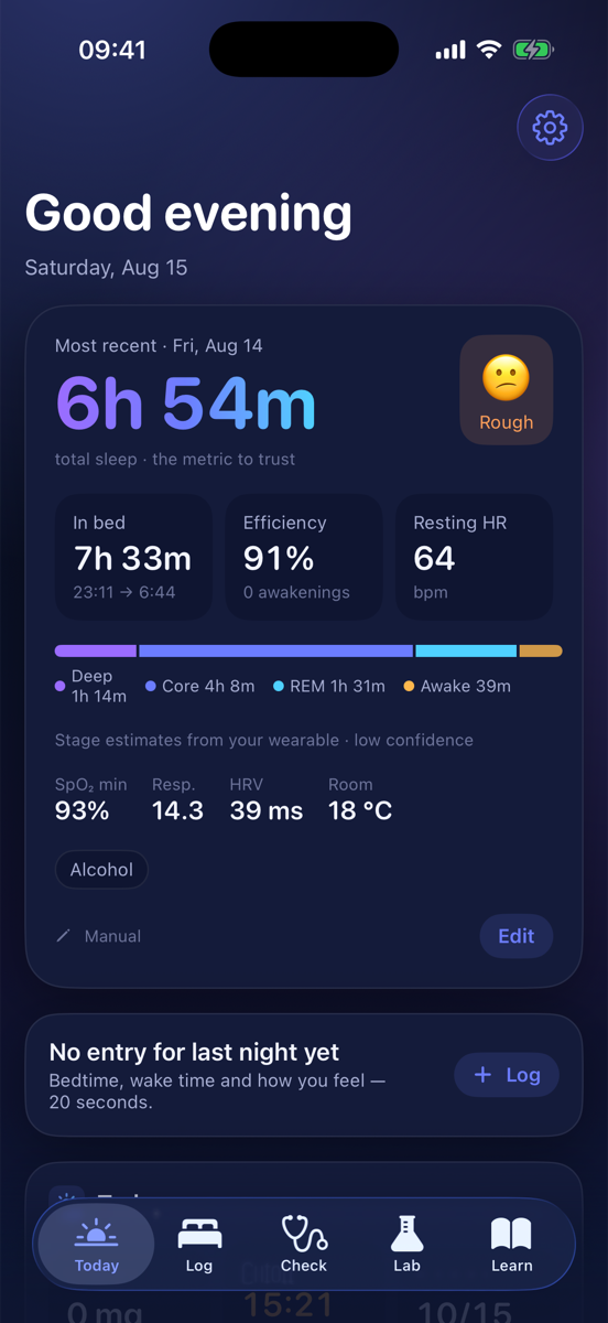 SleepShred Today screen
